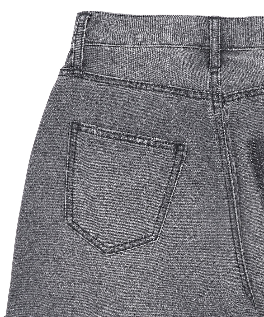 サイドカットデニムストレートパンツ