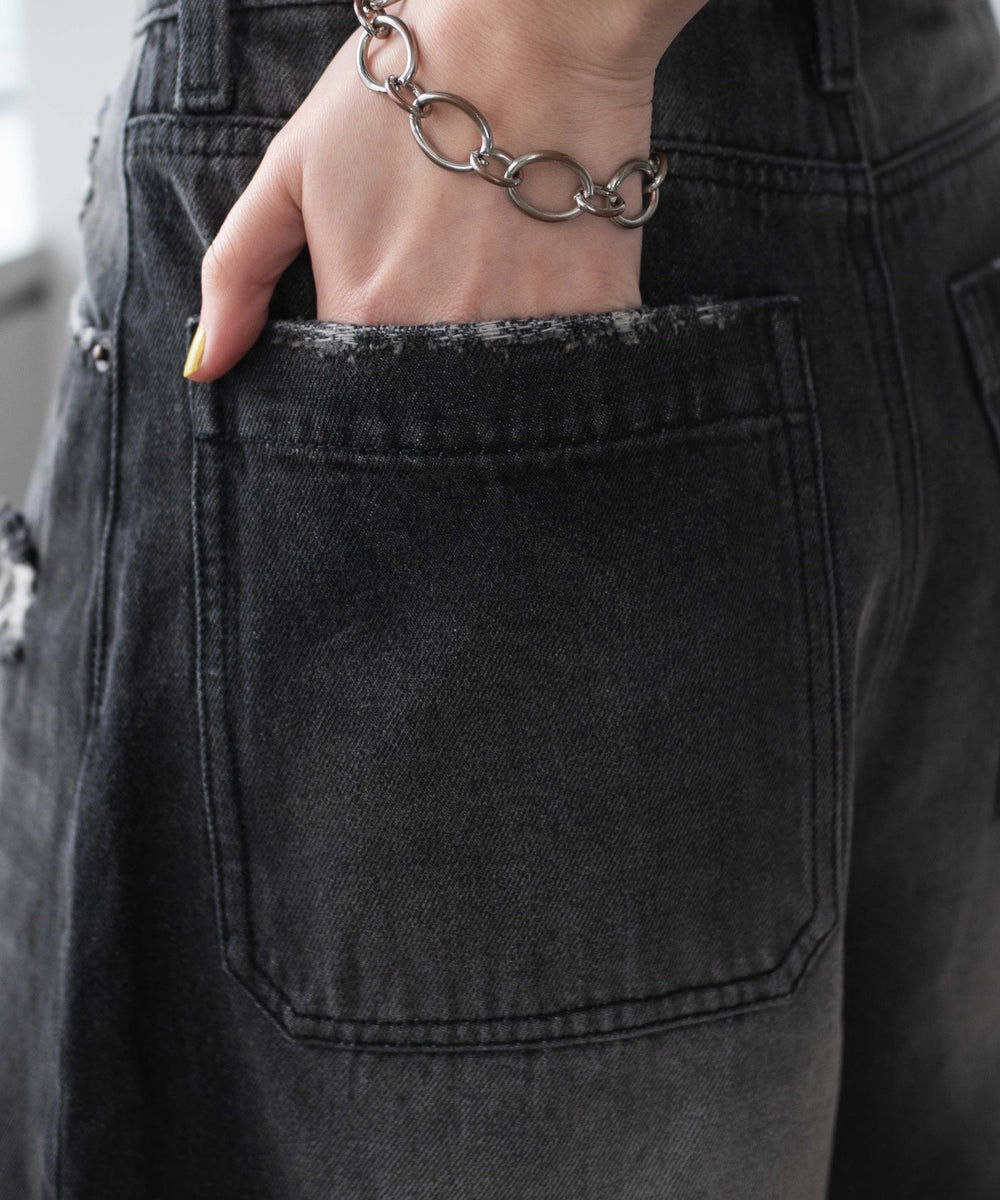 ヴィンテージウォッシュダメージバギーハーフパンツ