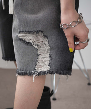 ヴィンテージウォッシュダメージバギーハーフパンツ