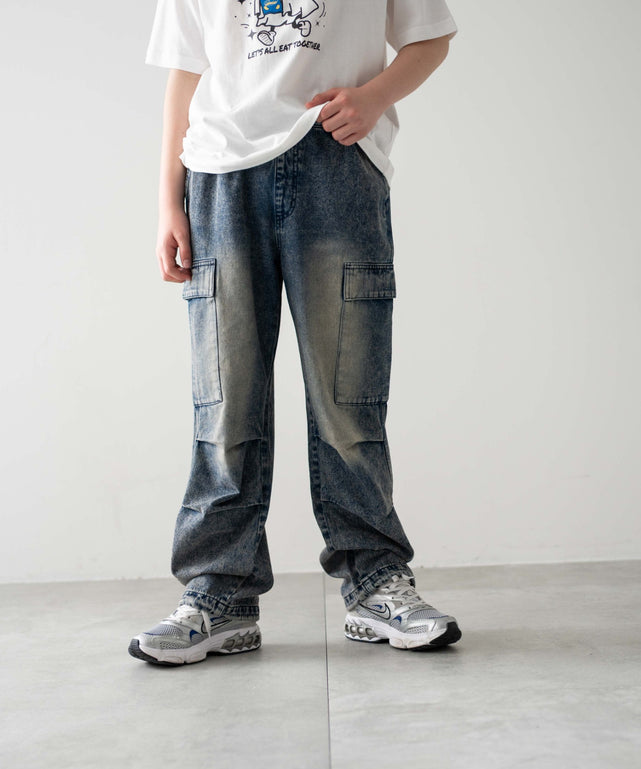 デニムイージーカーゴパンツ（JUNIOR）/デニム中濃加工 モデル：156cm M-160 着用