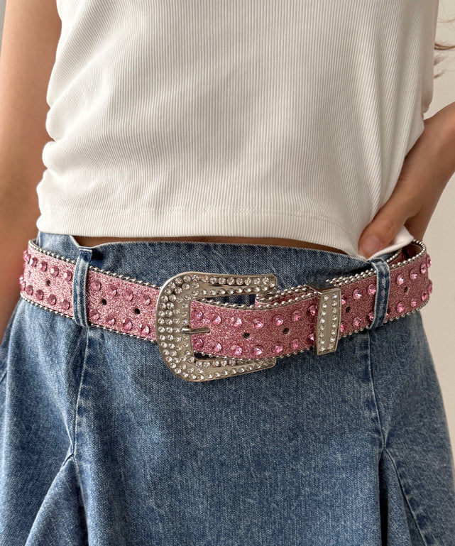 Lビジューラメベルト/Lピンク