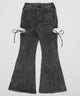 カットアウトリボンストレッチデニムフレアパンツ