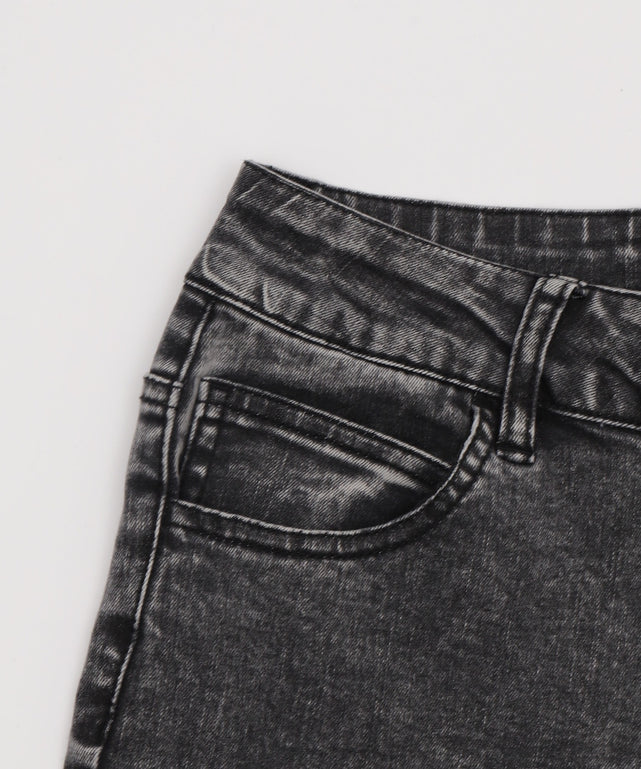 カットアウトリボンストレッチデニムフレアパンツ