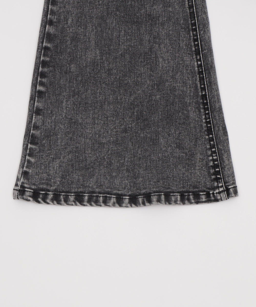 カットアウトリボンストレッチデニムフレアパンツ