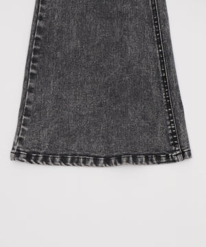 カットアウトリボンストレッチデニムフレアパンツ