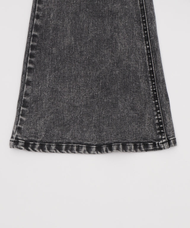 カットアウトリボンストレッチデニムフレアパンツ