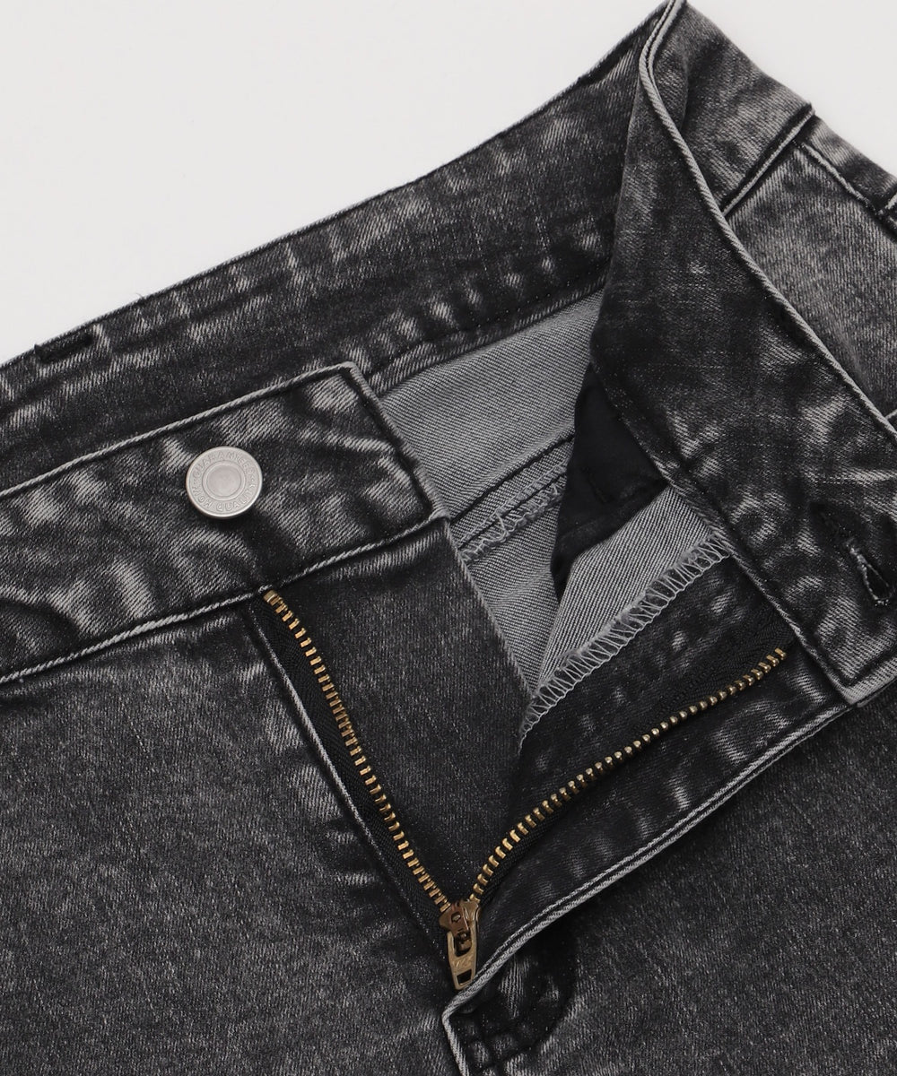 カットアウトリボンストレッチデニムフレアパンツ