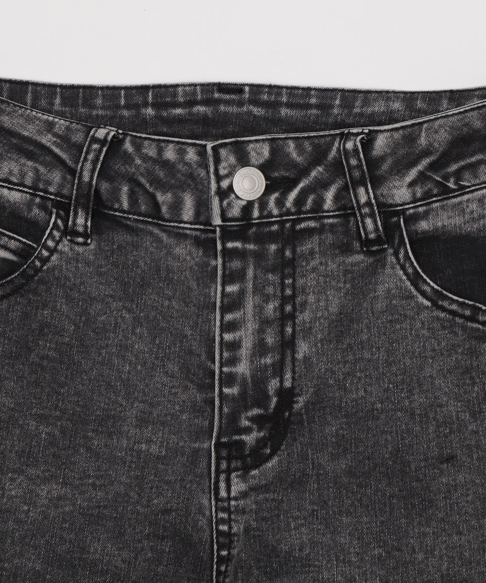 カットアウトリボンストレッチデニムフレアパンツ