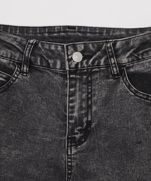 カットアウトリボンストレッチデニムフレアパンツ