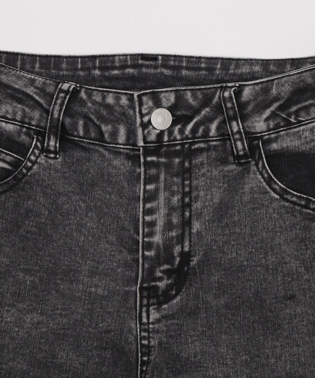 カットアウトリボンストレッチデニムフレアパンツ