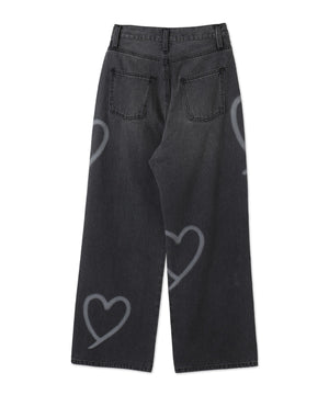 スプレーペイントストレートデニムパンツ