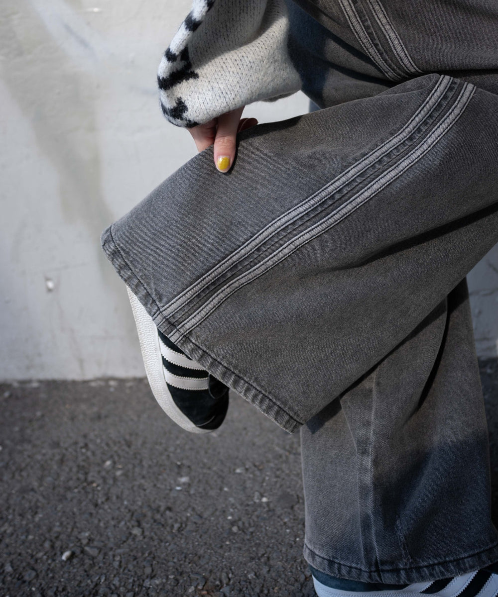 サイドラインワイドデニムパンツ