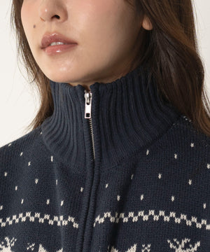 ノルディック柄ハーフジップニット