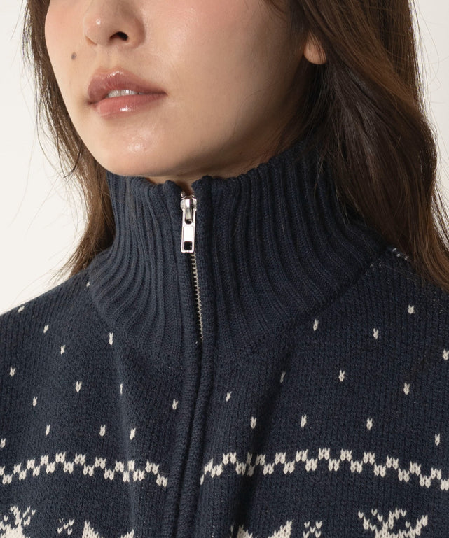 ノルディック柄ハーフジップニット