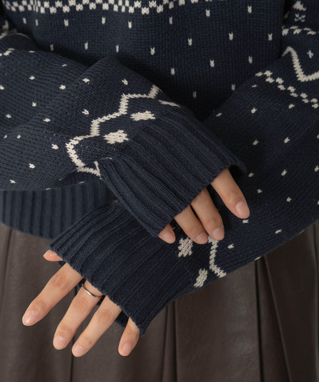 ノルディック柄ハーフジップニット