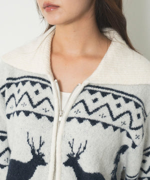 雪柄ダブルジップニット