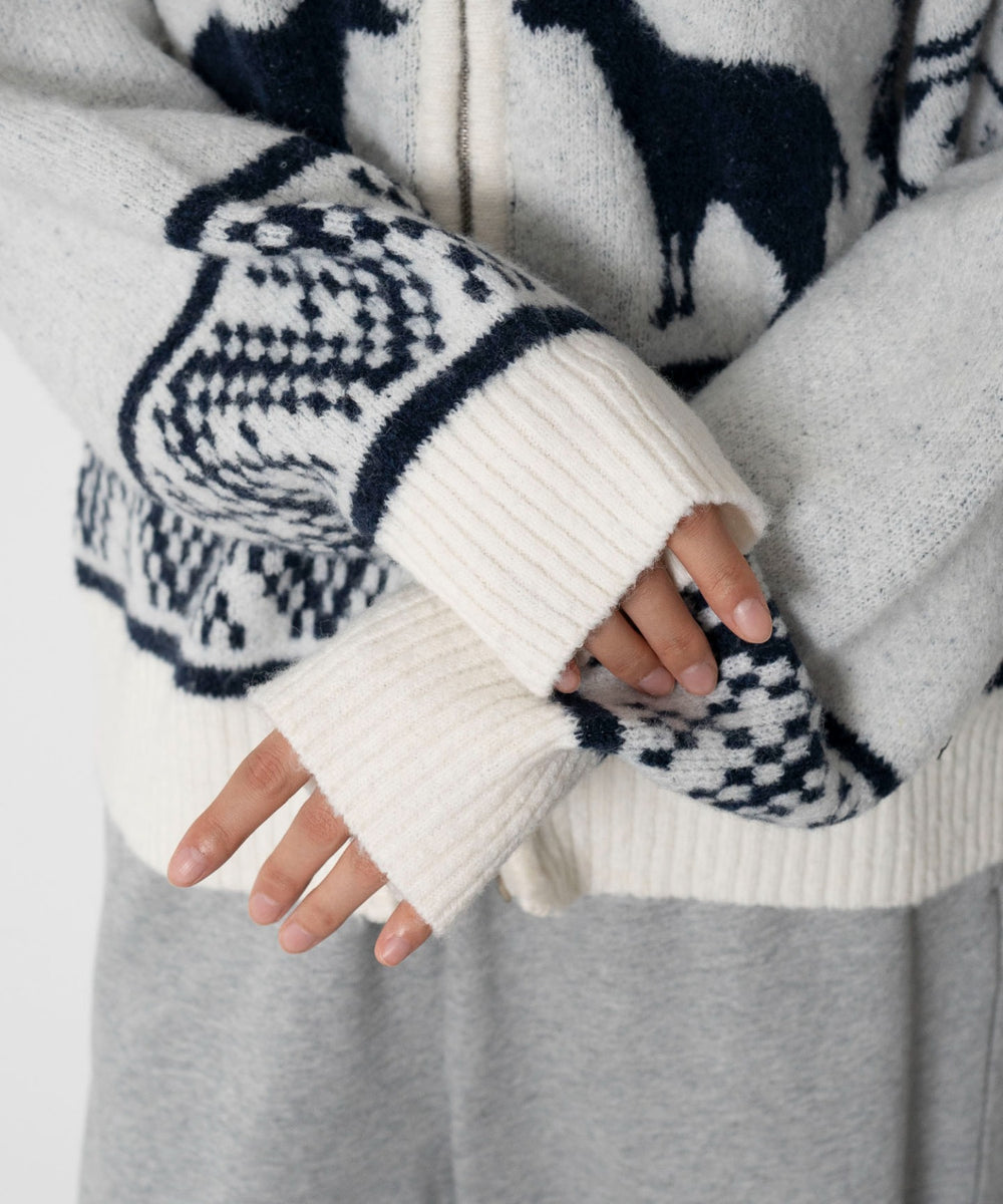 雪柄ダブルジップニット