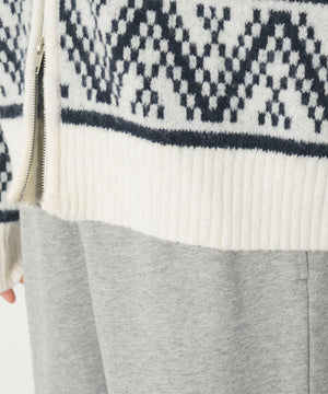 雪柄ダブルジップニット