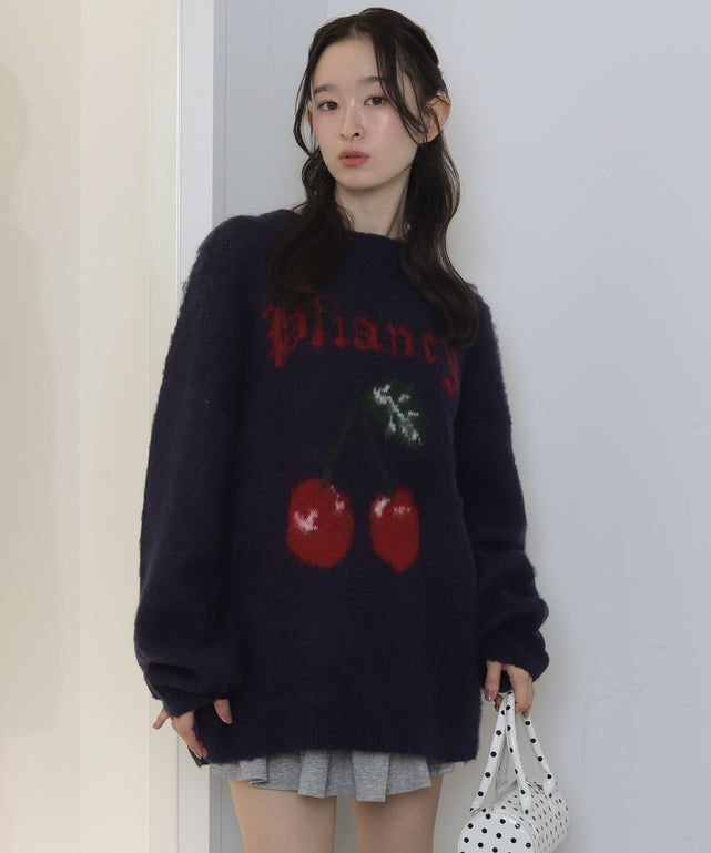 シャギーグラフィックニットBIGプルオーバー/柄２　モデル：163cm F着用