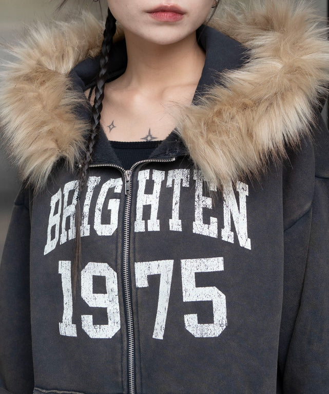 裏起毛ファーフードBIGZIPパーカー