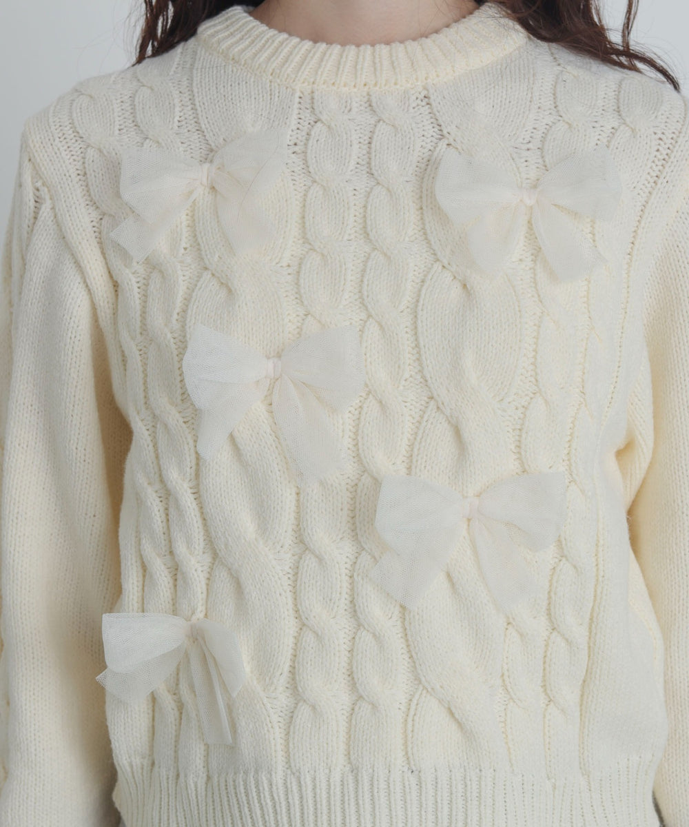 チュールリボンケーブルニット