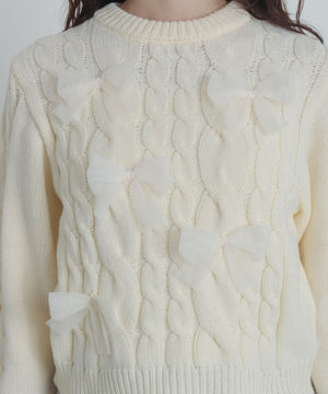 チュールリボンケーブルニット