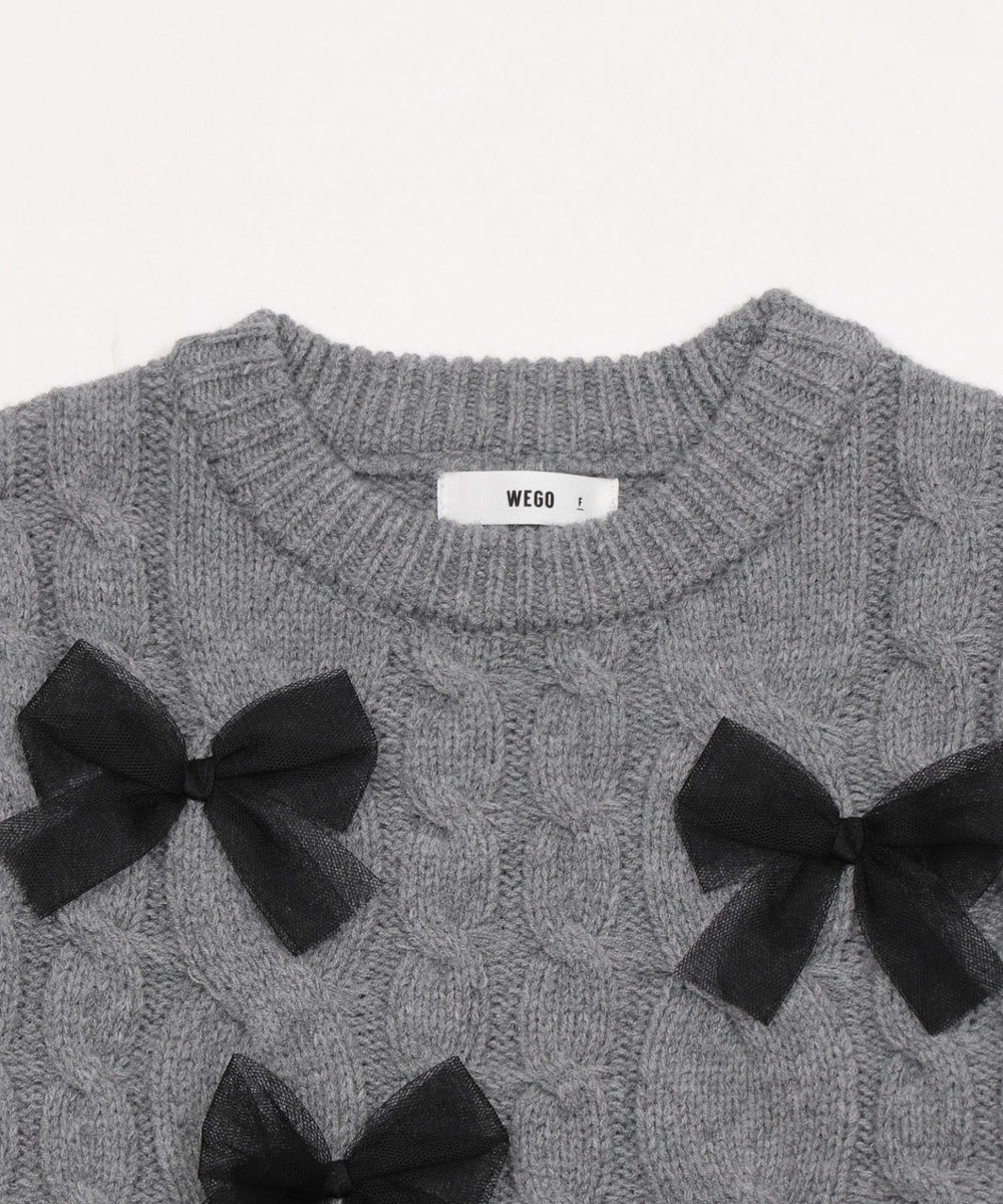 チュールリボンケーブルニット