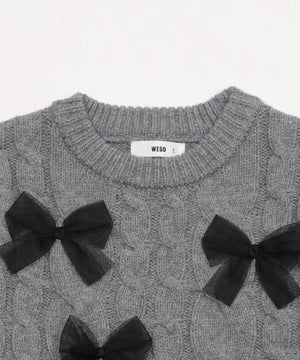 チュールリボンケーブルニット