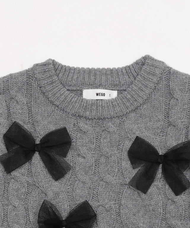 チュールリボンケーブルニット