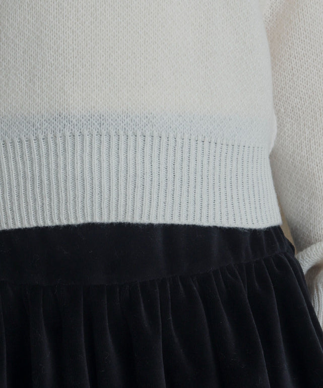 ベロアリボンアップリケタックスリーブニット