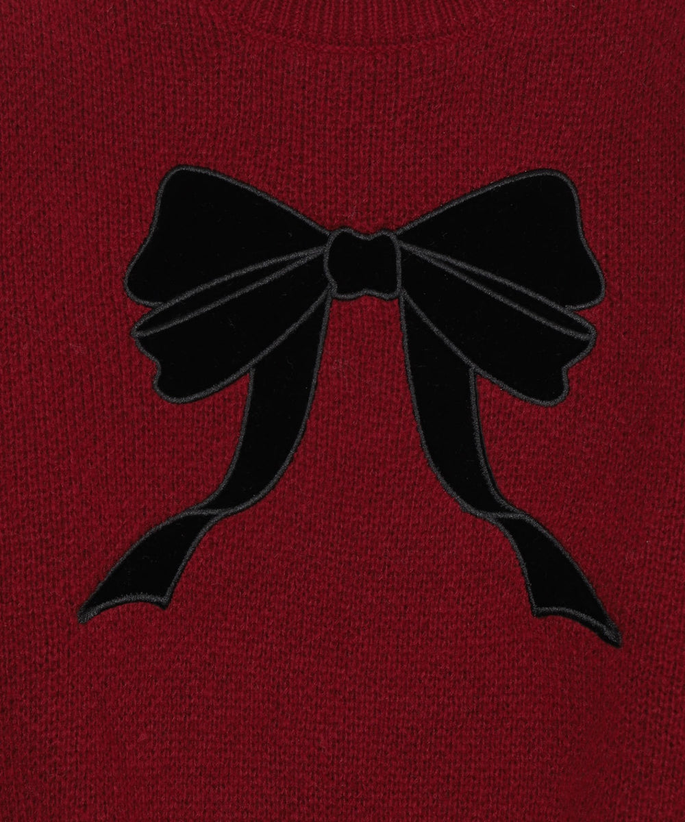 ベロアリボンアップリケタックスリーブニット