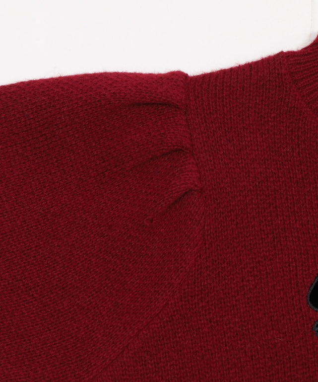 ベロアリボンアップリケタックスリーブニット