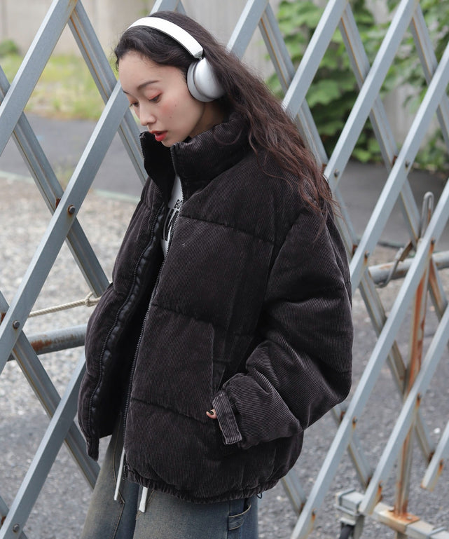 コーデュロイパファーブルゾン/ブラックソノタ　モデル：161cm L着用
