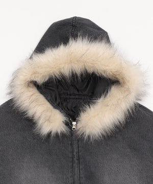 デニムキルトファーフードブルゾン