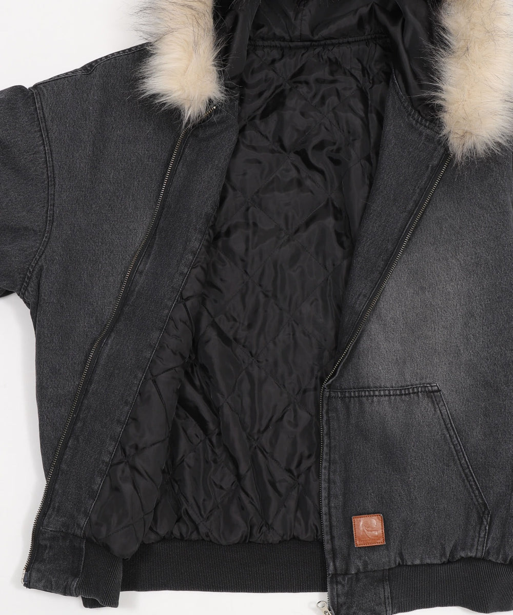 デニムキルトファーフードブルゾン