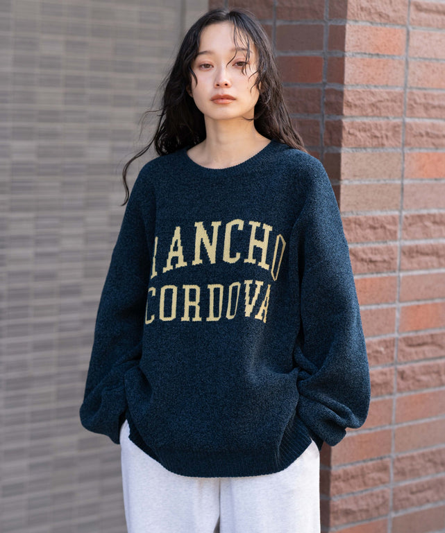 ベロアモールグラフィックプルオーバー/ネイビー　モデル：161cm L着用