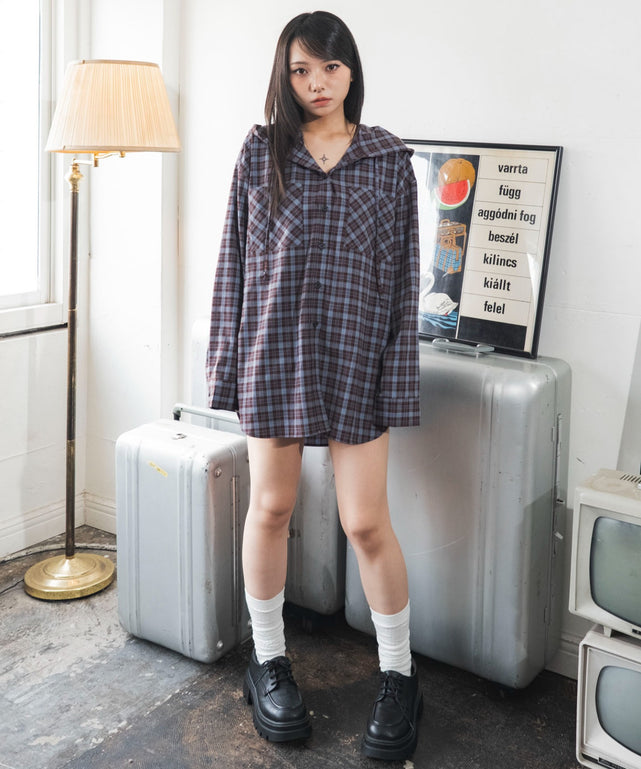 ブラウンチェック１　モデル：159cm F着用