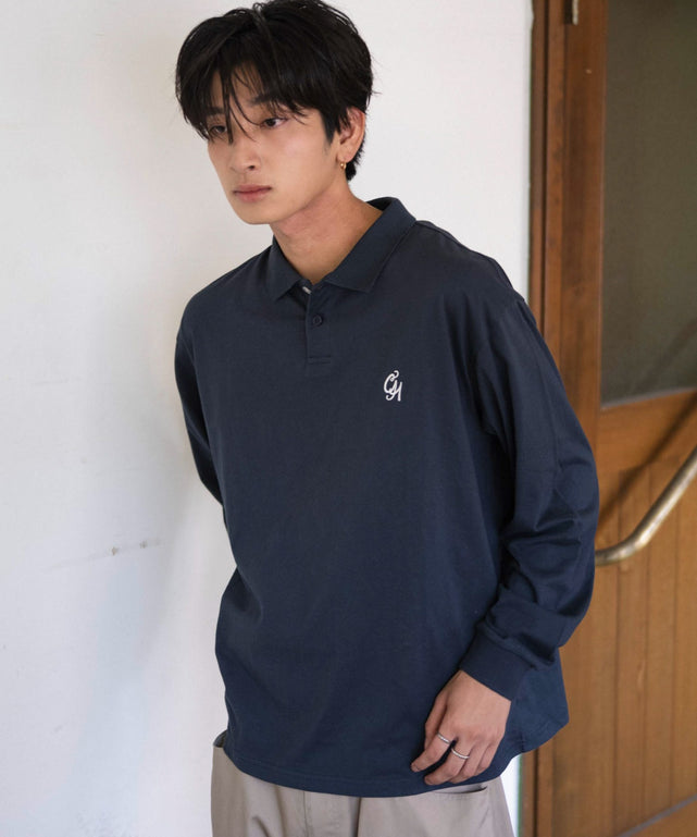 マルチボタンポロ(LS)/ネイビー モデル：180cm L着用モデル：180cm L着用