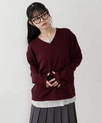 ヘンリーレイヤードVネックニット