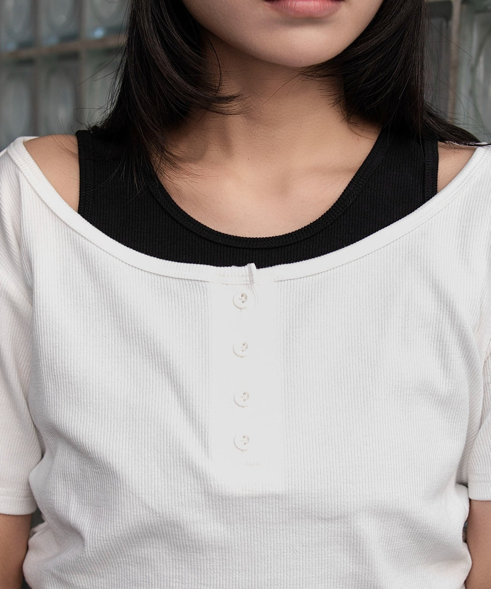 レイヤードヘンリーネック半袖T