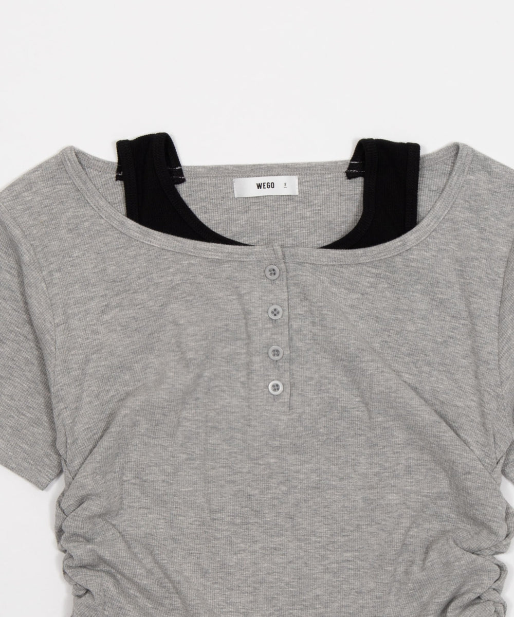 レイヤードヘンリーネック半袖T