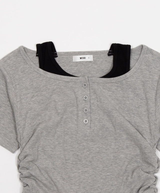 レイヤードヘンリーネック半袖T