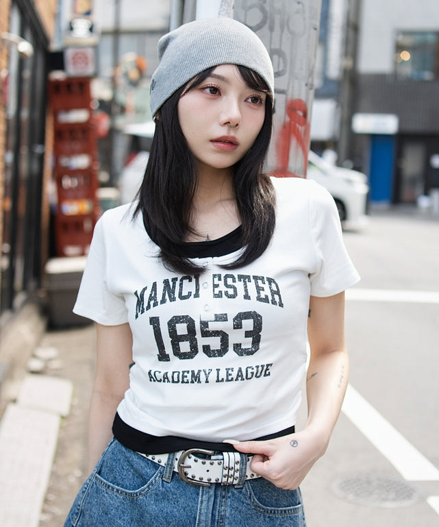 グラフィックレイヤードドッキングT/ホワイト モデル：159cm F着用