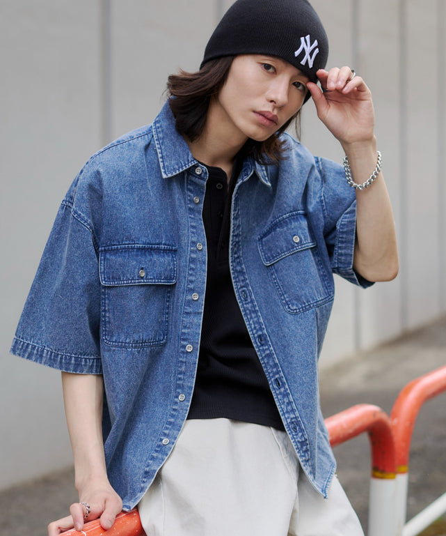 デニム淡加工 モデル：182cm L着用