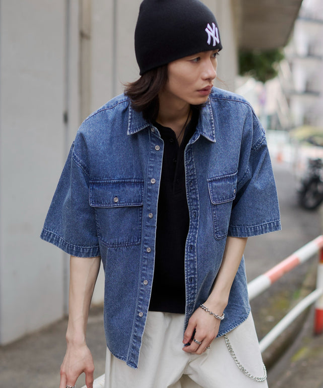 デニム淡加工 モデル：182cm L着用