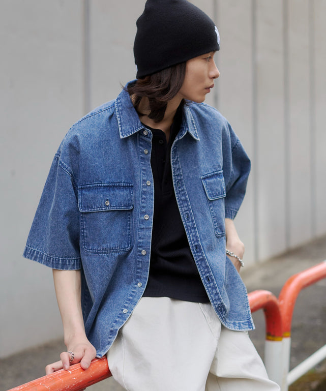 デニム淡加工 モデル：182cm L着用