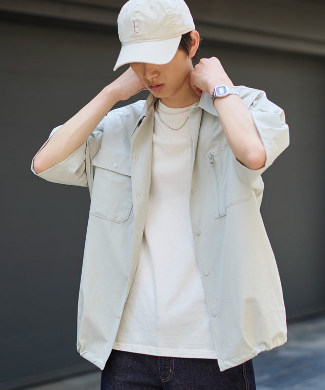 リップストップシャツ（SS）/グレー モデル：181cm L着用