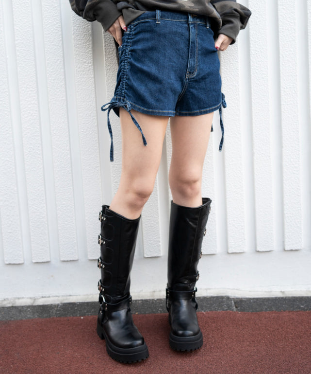 サイドドロストマイクロショートパンツ/デニム濃 モデル：159cm F着用