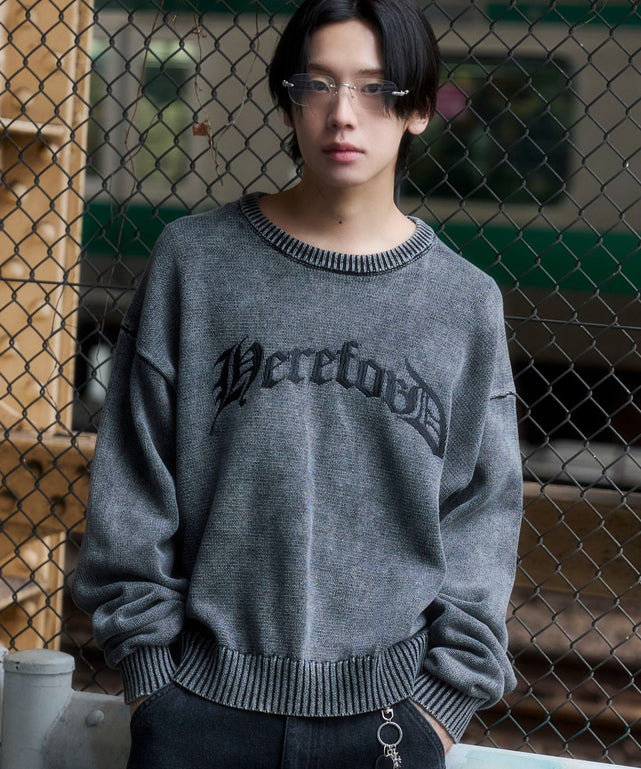 ブリーチニットグラフィックプルオーバー/ブラックソノタ　モデル：175cm L着用