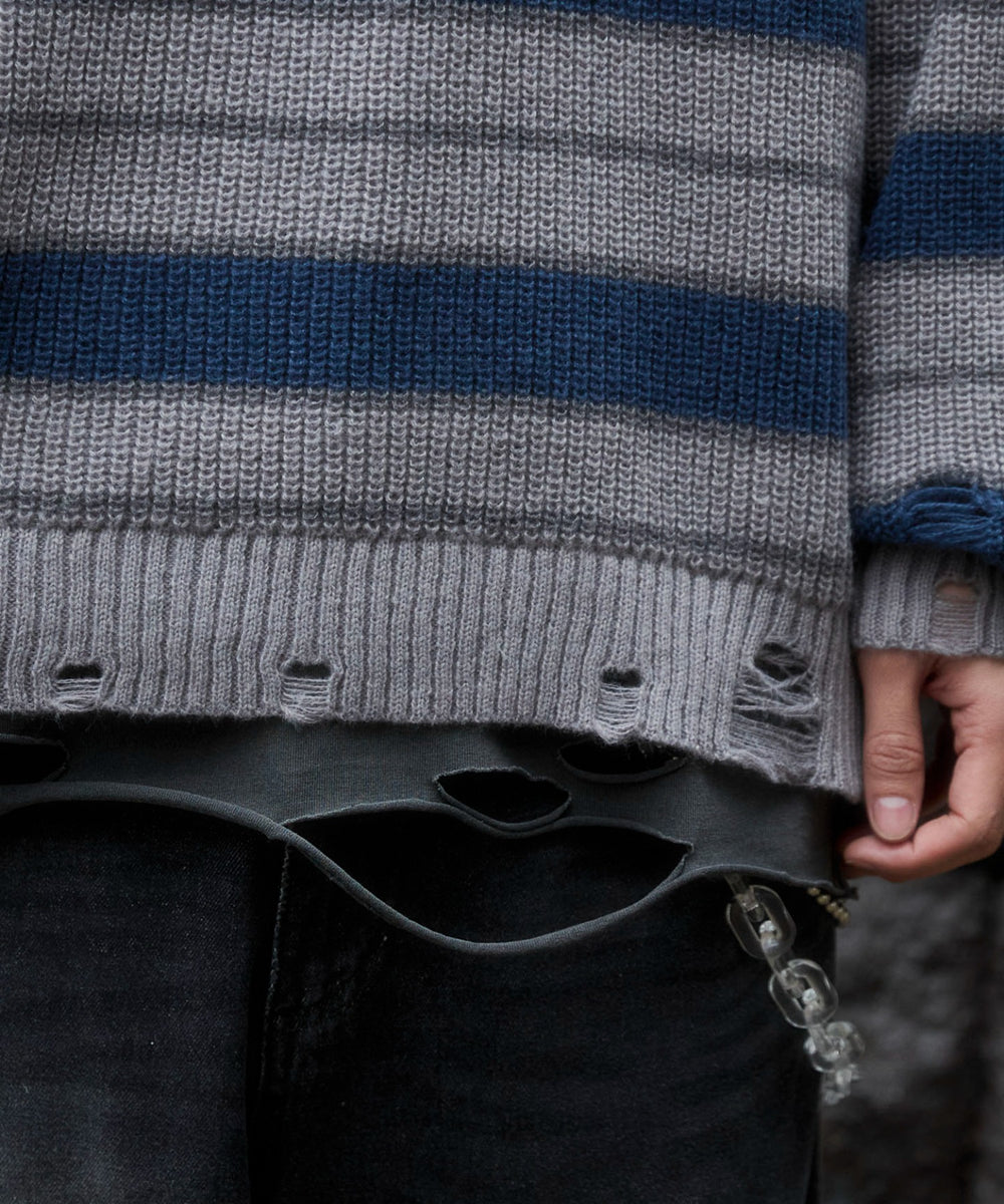 アゼアミボーダーニットプルオーバー